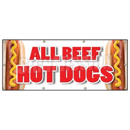 Signmission ALL BEEF HOT DOGS BANNER SIGN red hots weiner franks burgers footlong B-96 All Beef Hot Dogs
